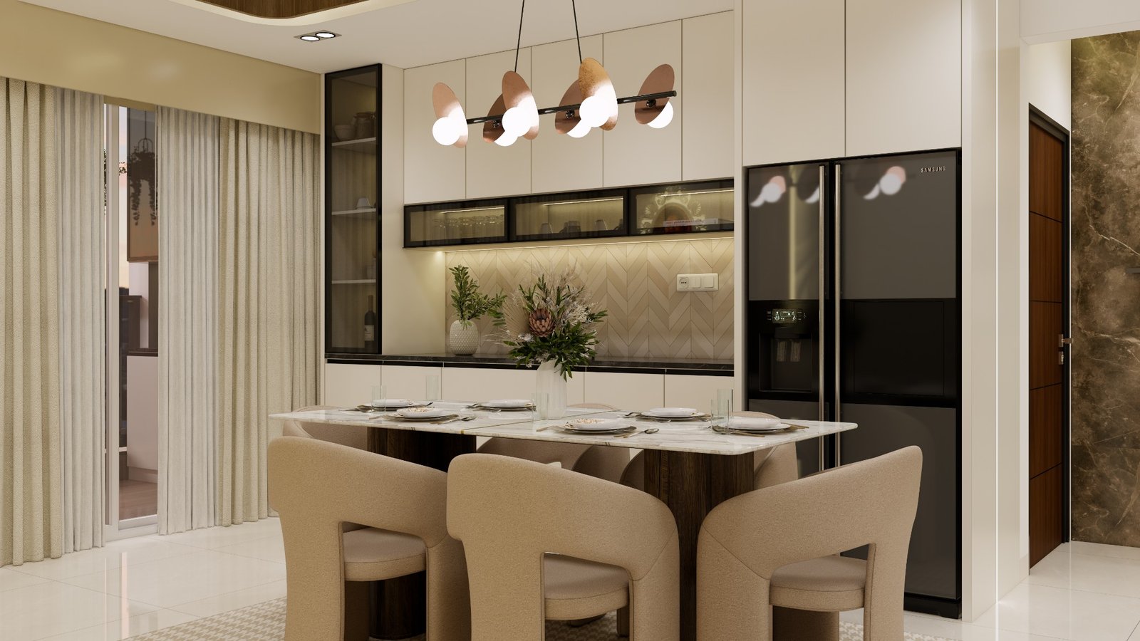 Kitchen and dining angle — Premium 3BHK Residential Interior, Hyderabad