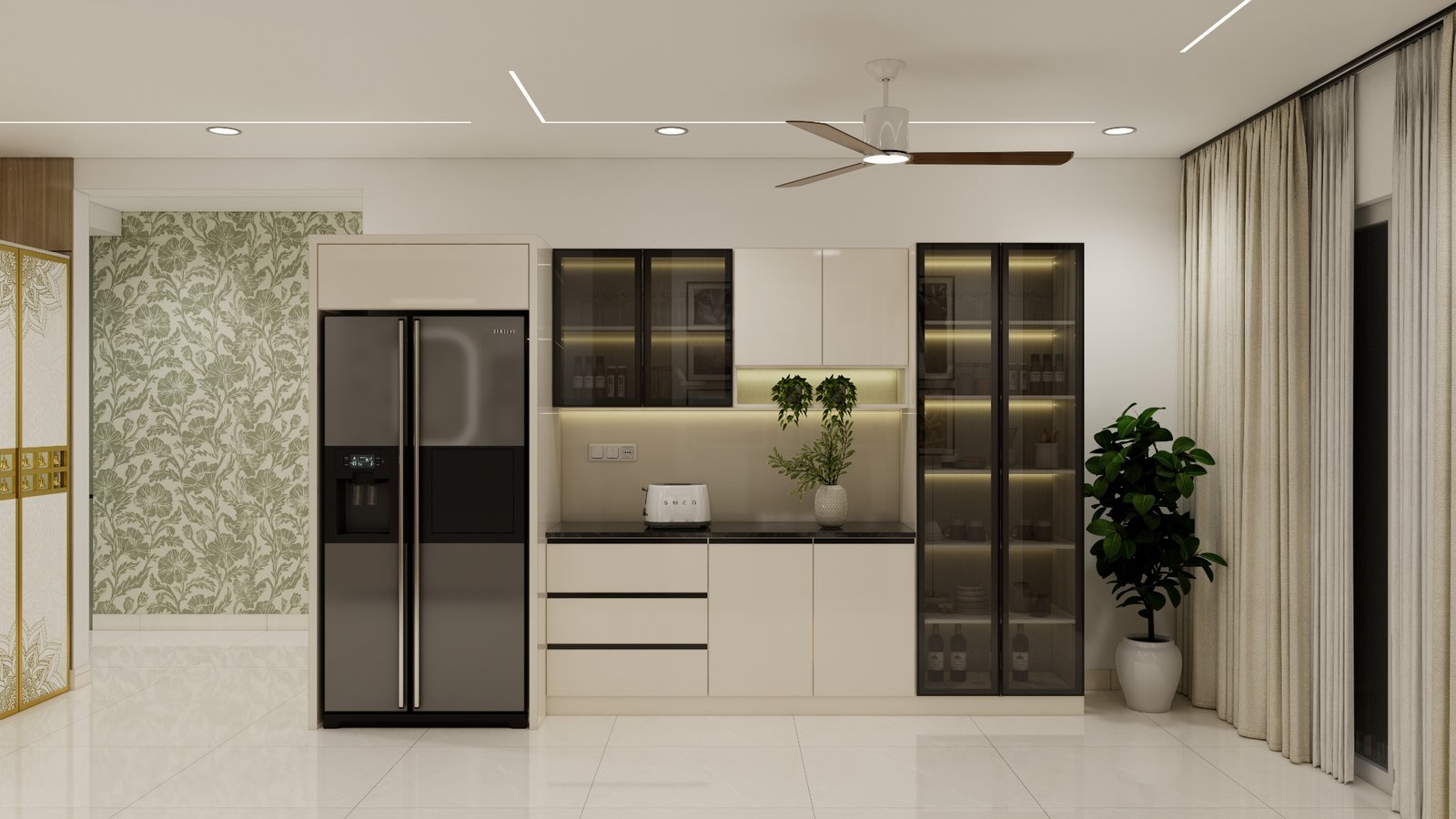 Crockery unit and kitchen view — Economical Styling 3BHK