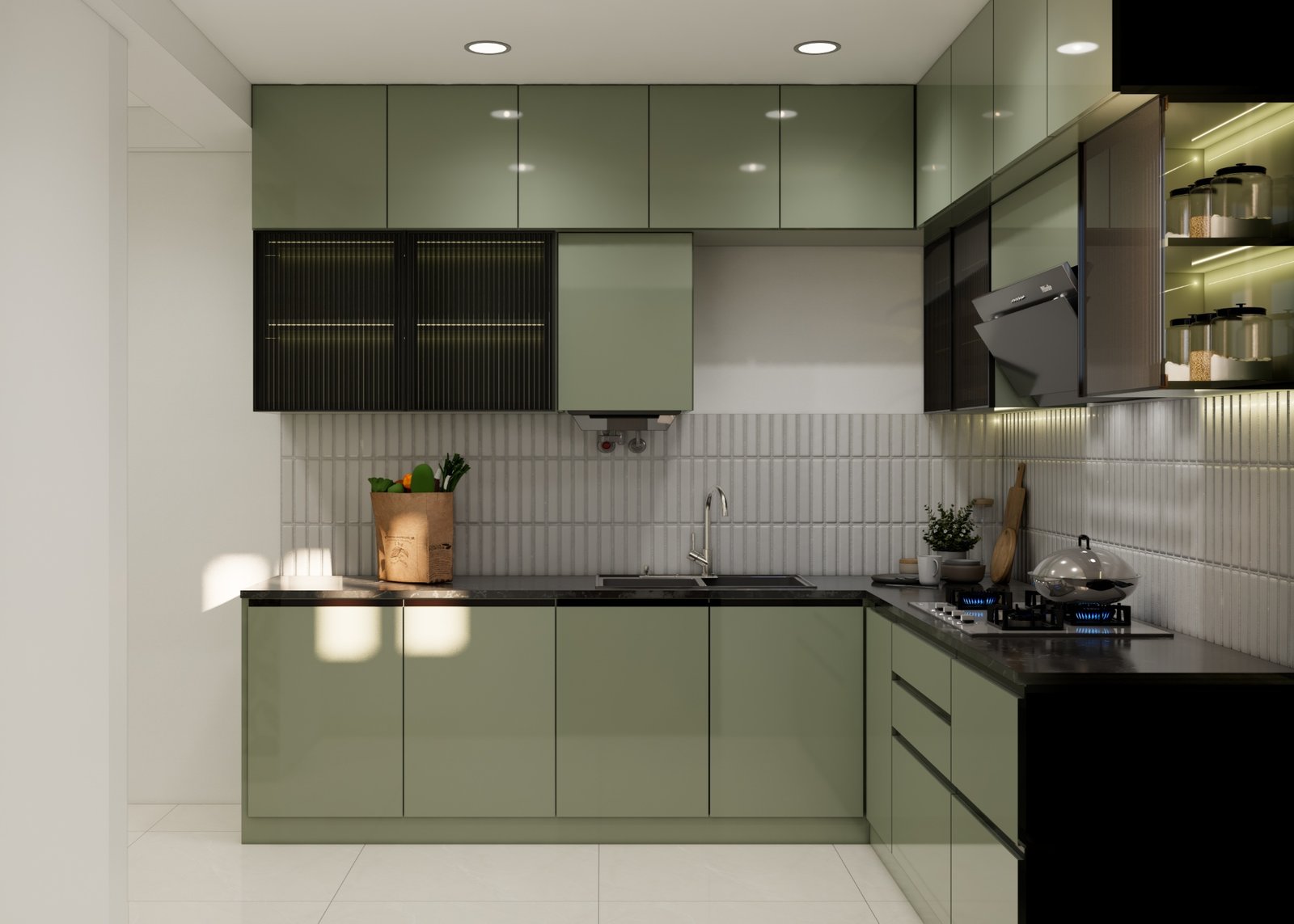 Modular kitchen wide view — Economical Styling 3BHK