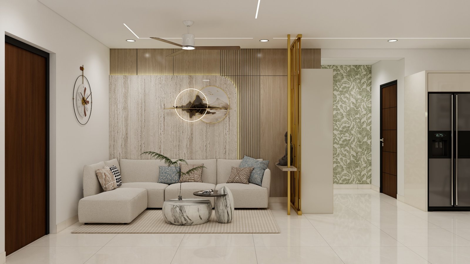 Living room sofa view — Economical Styling 3BHK Residential Interior