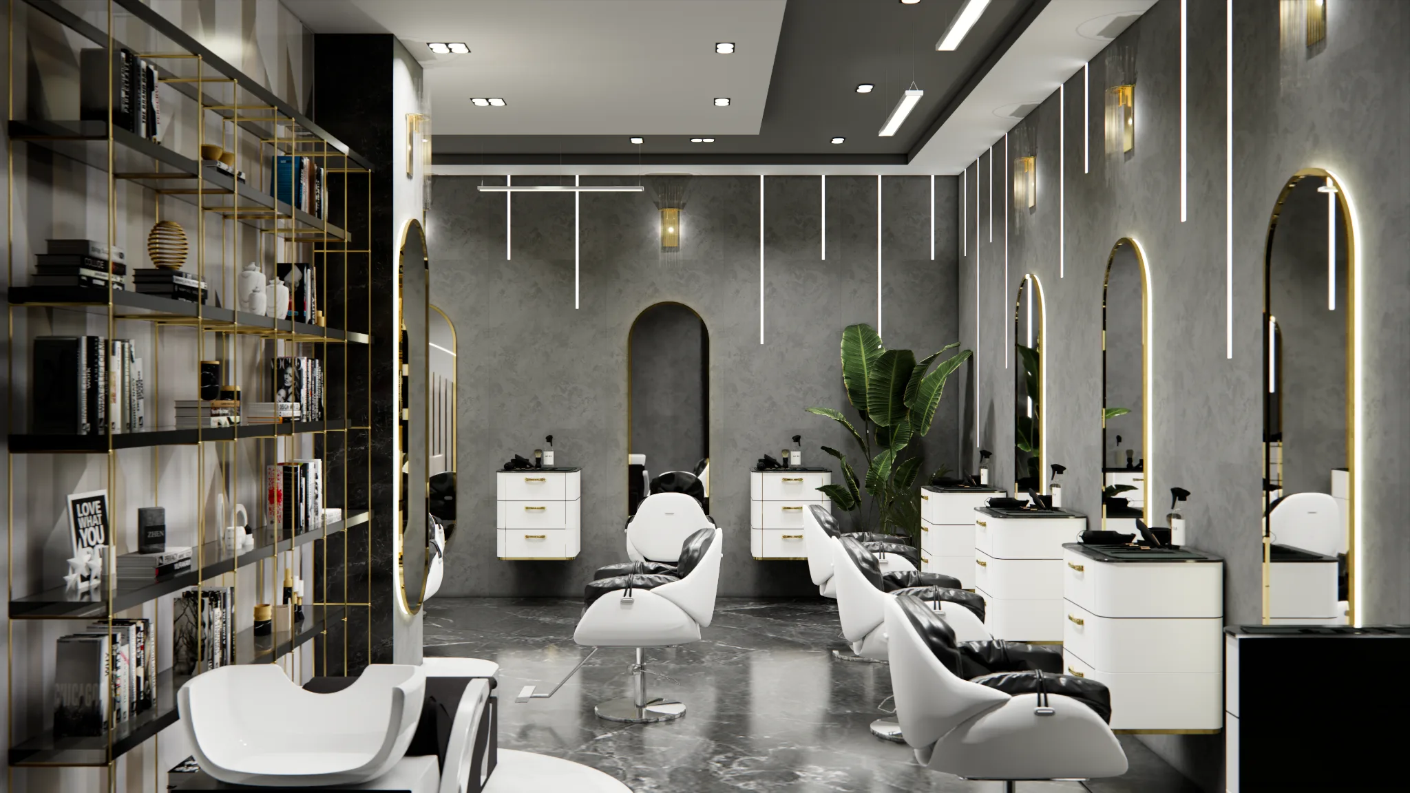 Styling stations and feature wall